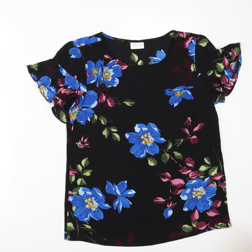 Villa Womens Black Floral  Tunic Blouse Size 6