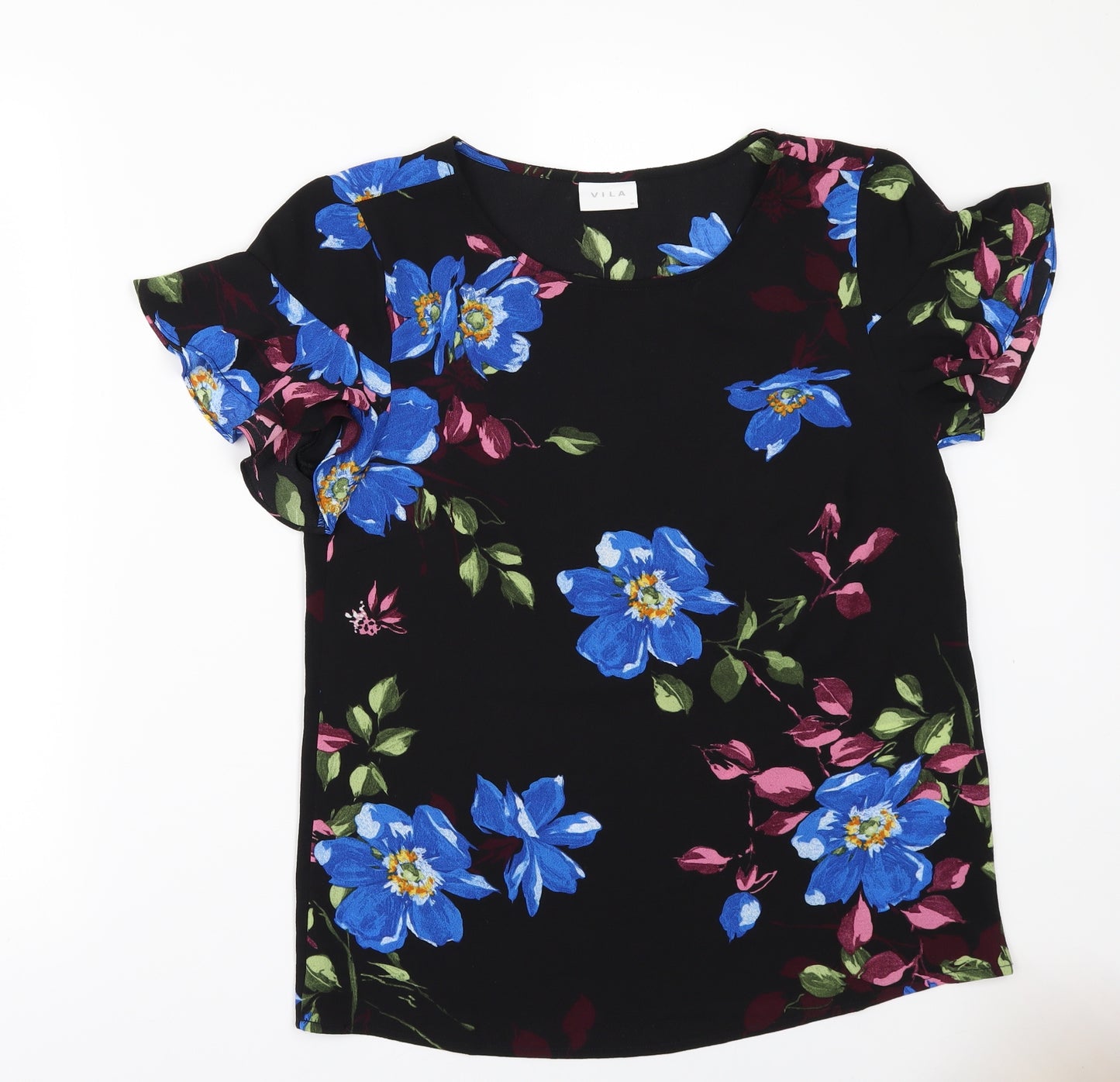 Villa Womens Black Floral  Tunic Blouse Size 6