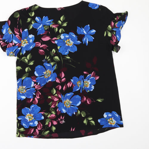 Villa Womens Black Floral  Tunic Blouse Size 6