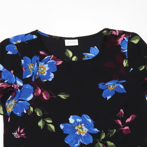 Villa Womens Black Floral  Tunic Blouse Size 6