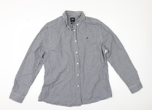 Front view of Burton men’s black check button-up, size XL