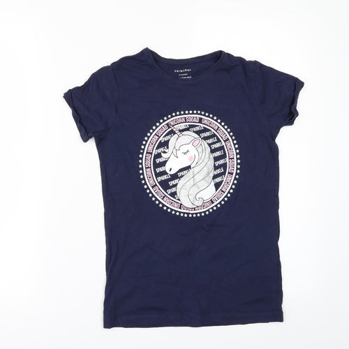 Primark Girls Blue   Basic T-Shirt Size 10-11 Years  - Unicorn