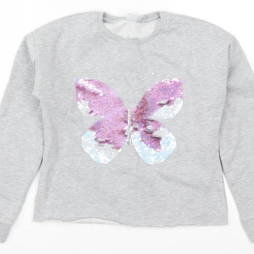 Matalan Girls Grey   Pullover Sweatshirt Size 12 Years  - Butterfly
