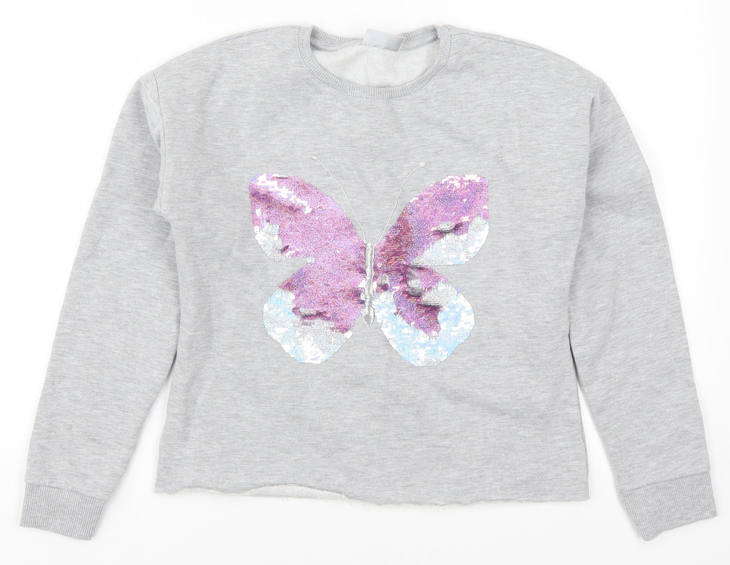 Matalan Girls Grey   Pullover Sweatshirt Size 12 Years  - Butterfly