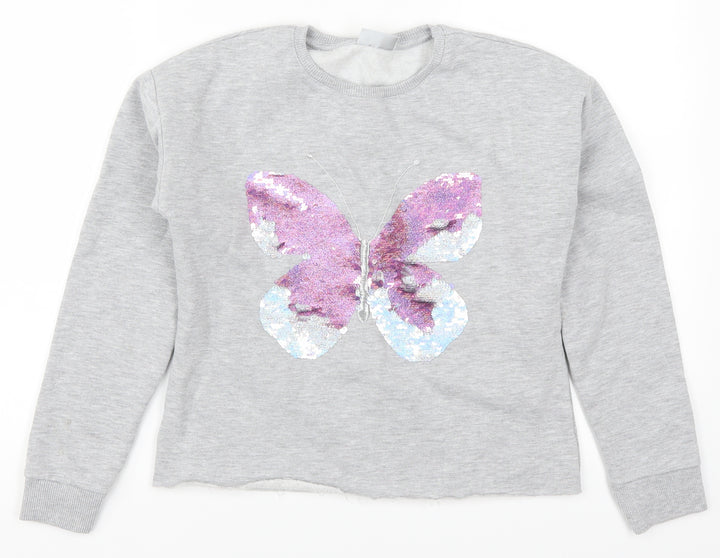 Matalan Girls Grey   Pullover Sweatshirt Size 12 Years  - Butterfly