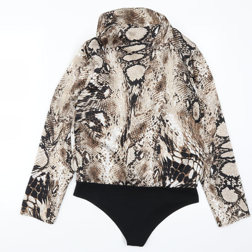 Quiz Womens Brown Animal Print  Bodysuit One-Piece Size 10