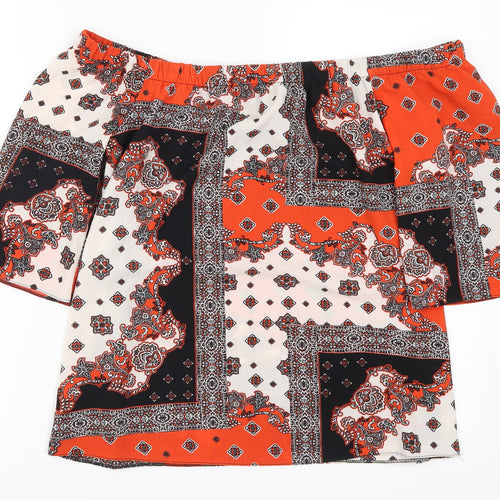 F&F Womens Red Geometric  Basic Blouse Size 10