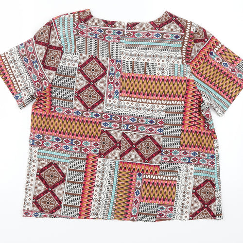 Boohoo Womens Pink Geometric  Basic Blouse Size 8