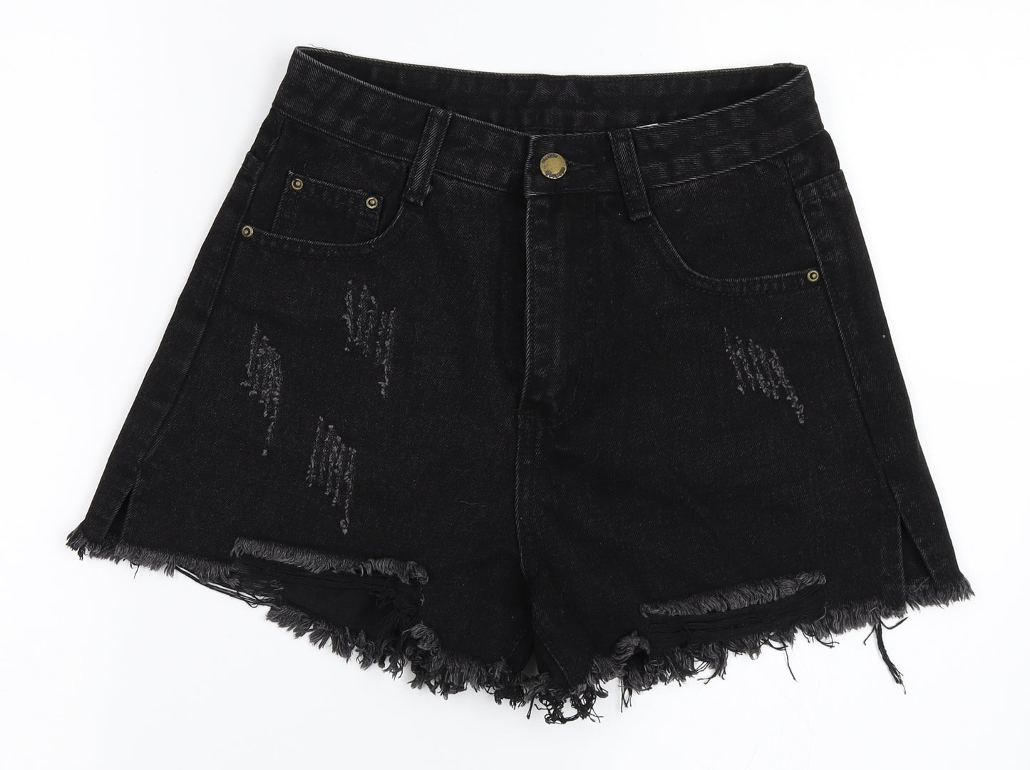 Preworn Womens Black  Denim Hot Pants Shorts Size 27 in