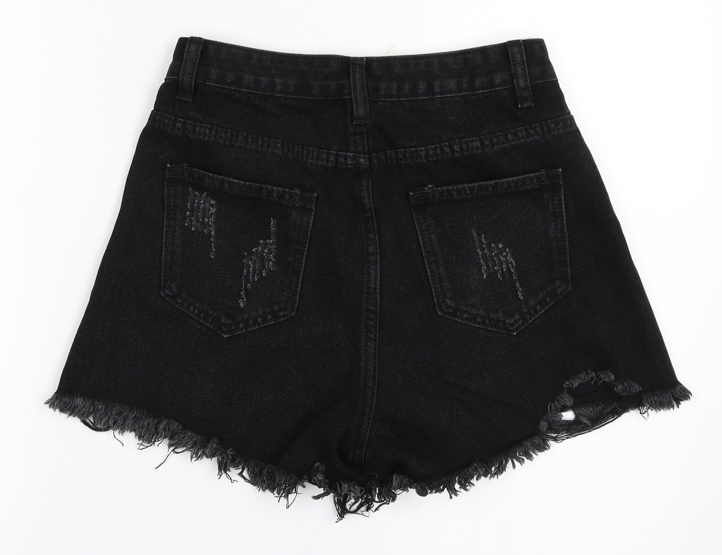 Preworn Womens Black  Denim Hot Pants Shorts Size 27 in