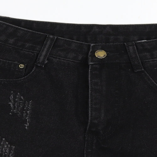 Preworn Womens Black  Denim Hot Pants Shorts Size 27 in
