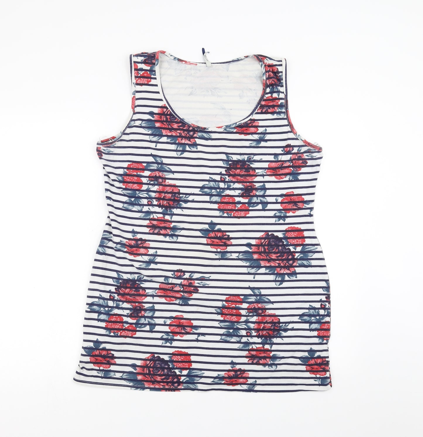 EVIE Womens White Striped  Basic Tank Size 18  - floral patterb