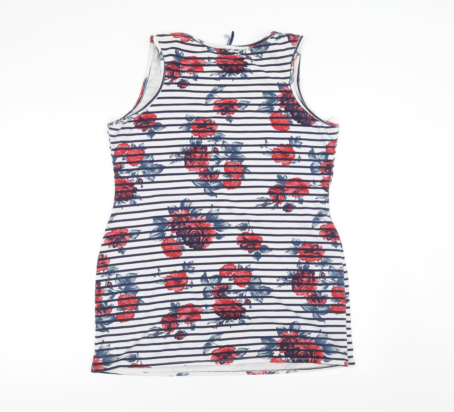 EVIE Womens White Striped  Basic Tank Size 18  - floral patterb