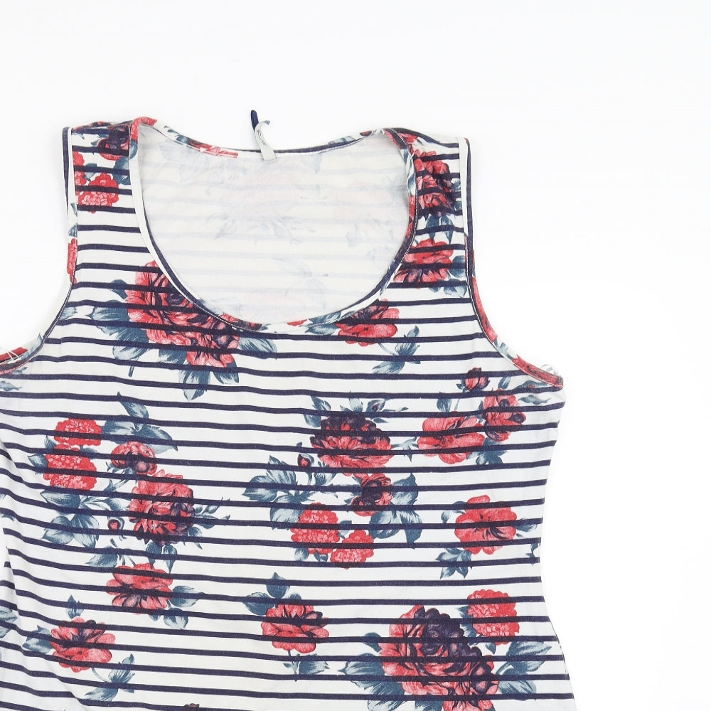 EVIE Womens White Striped  Basic Tank Size 18  - floral patterb