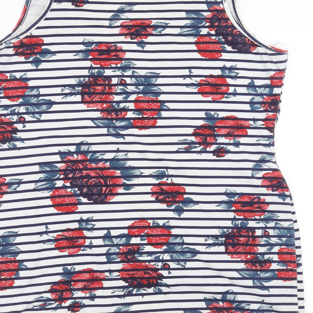 EVIE Womens White Striped  Basic Tank Size 18  - floral patterb