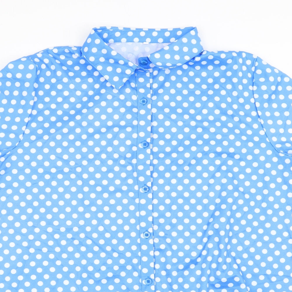 Preworn Womens Blue Polka Dot  Basic Blouse Size 4XL
