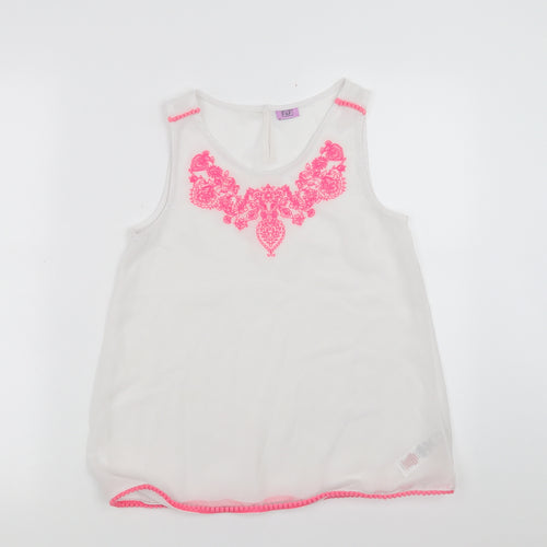 F&F Girls White   Basic Blouse Size 11-12 Years  - Floral Embroidery