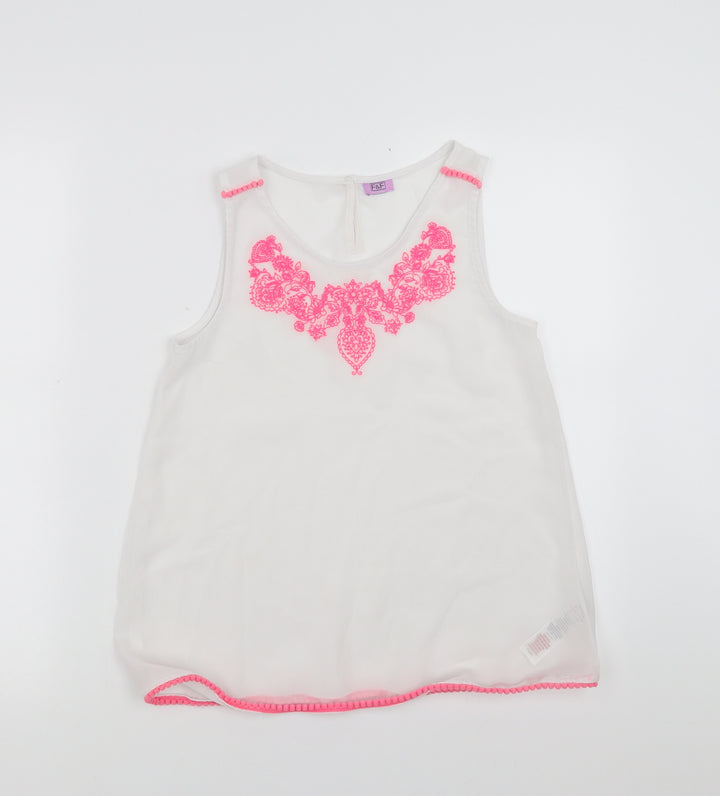F&F Girls White Basic Blouse Size 11-12 Years - Floral Embroidery