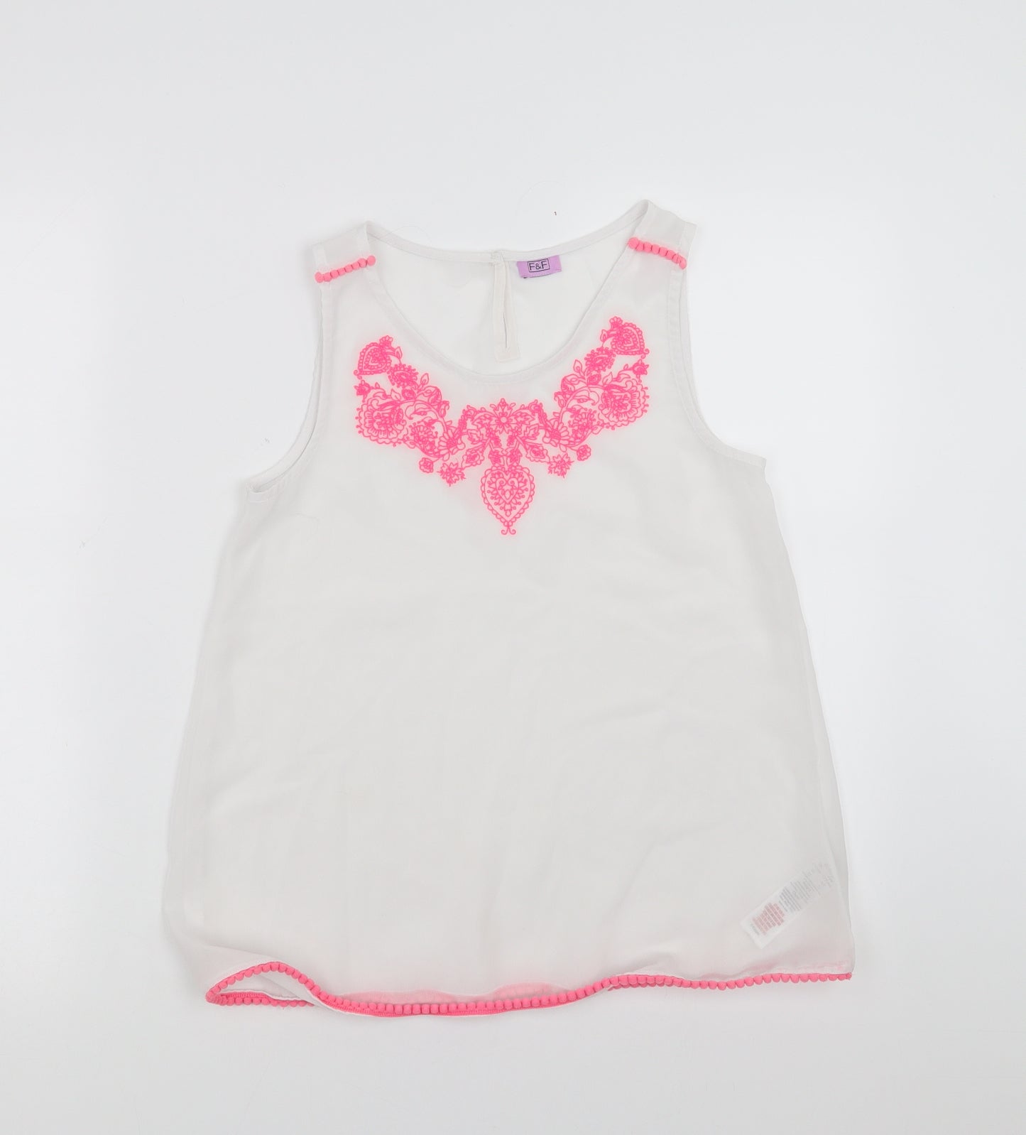 F&F Girls White   Basic Blouse Size 11-12 Years  - Floral Embroidery