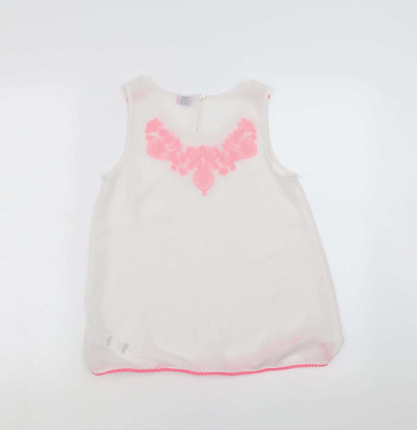 F&F Girls White   Basic Blouse Size 11-12 Years  - Floral Embroidery