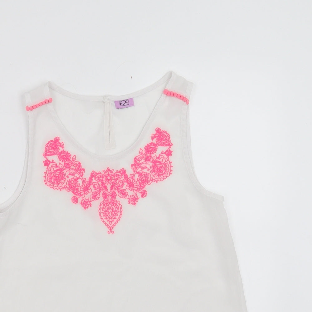 F&F Girls White   Basic Blouse Size 11-12 Years  - Floral Embroidery