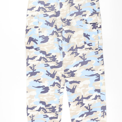 PRETTYLITTLETHING Womens Blue Camouflage  Cargo Trousers Size 8 L28 in