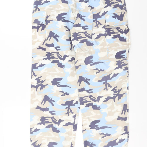 PRETTYLITTLETHING Womens Blue Camouflage  Cargo Trousers Size 8 L28 in