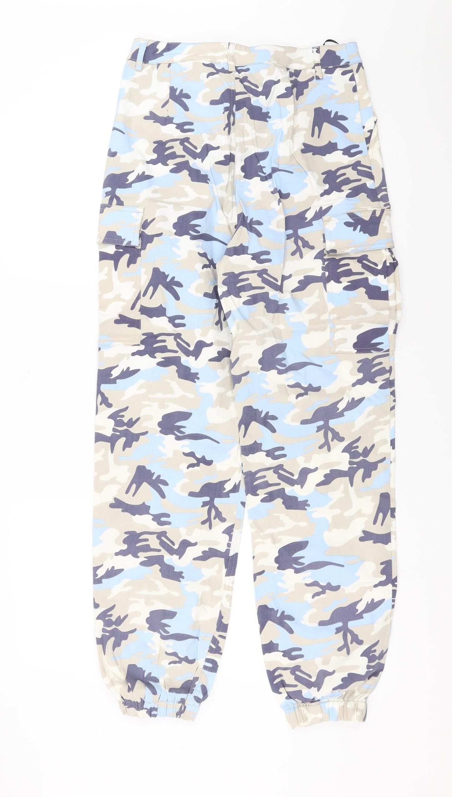 PRETTYLITTLETHING Womens Blue Camouflage  Cargo Trousers Size 8 L28 in