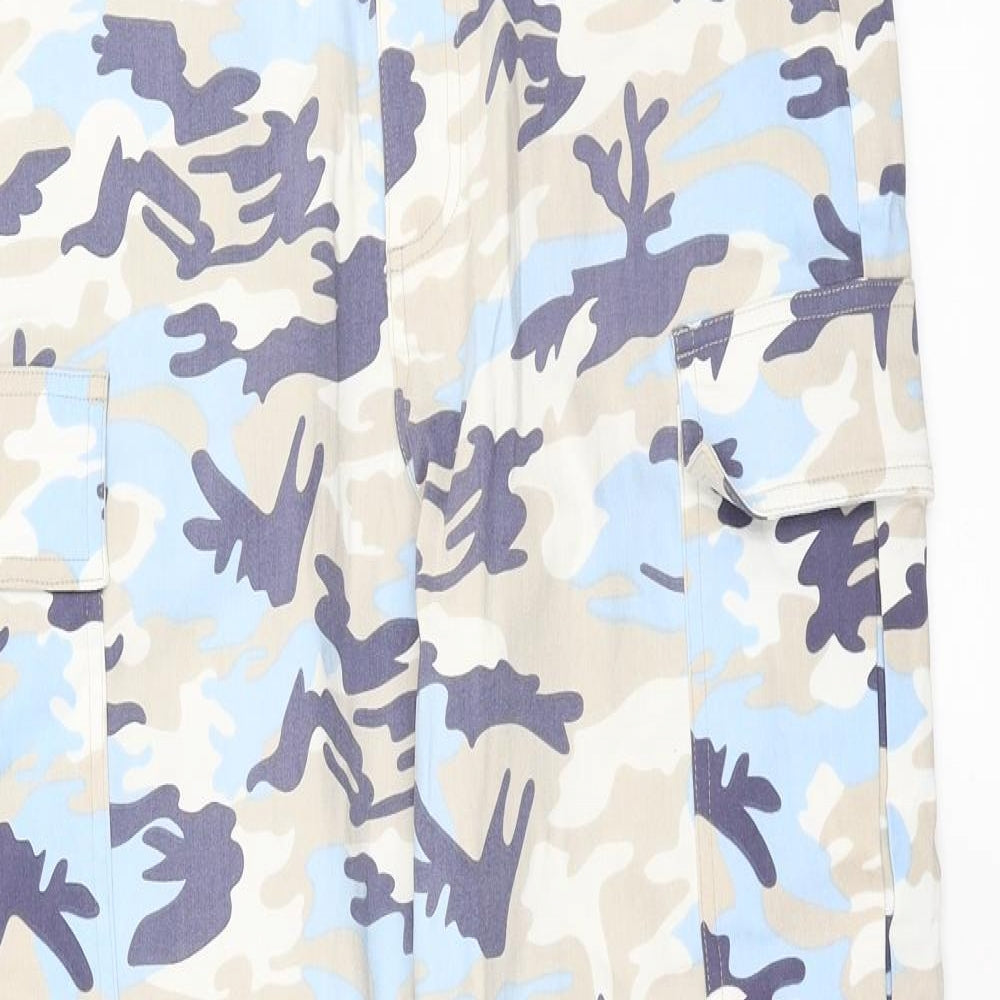 PRETTYLITTLETHING Womens Blue Camouflage  Cargo Trousers Size 8 L28 in