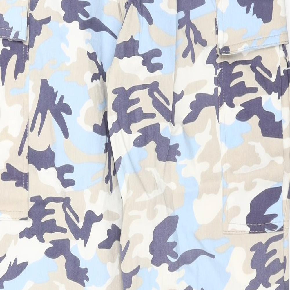 PRETTYLITTLETHING Womens Blue Camouflage  Cargo Trousers Size 8 L28 in