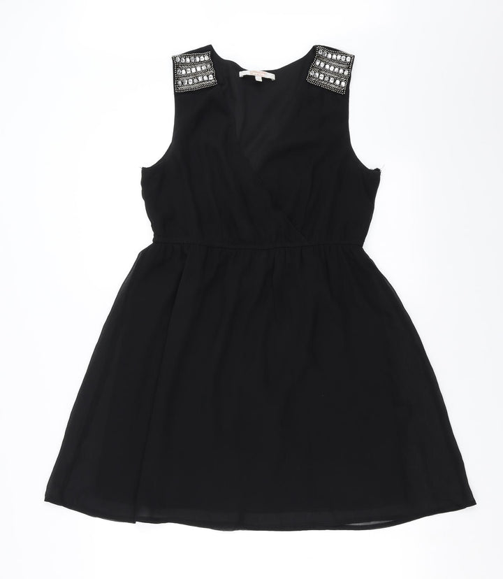 Clockhouse Womens Black Fit & Flare Size 12 - beaded shoulder