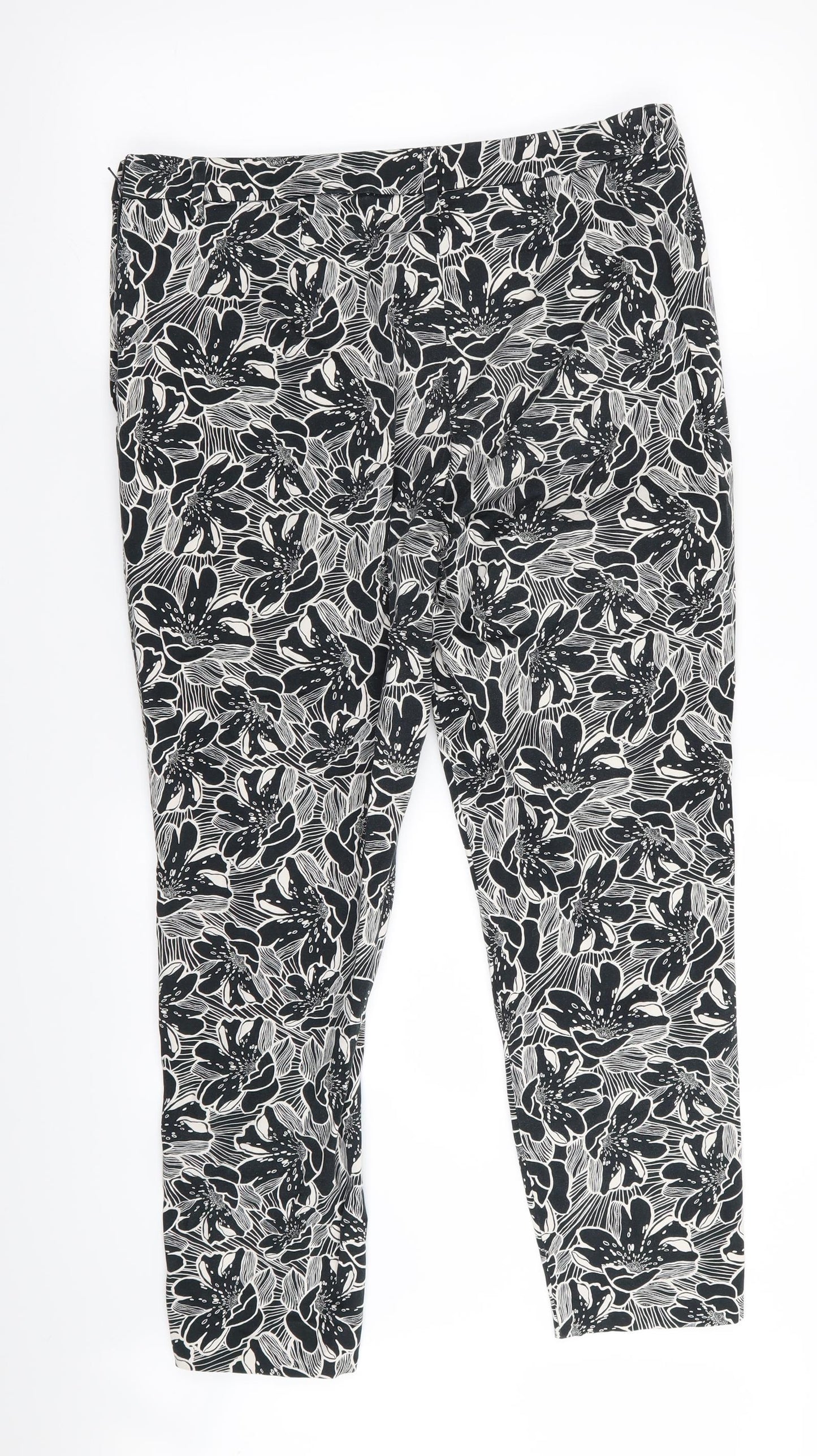 F&F Womens Black Floral  Trousers  Size 14 L27 in