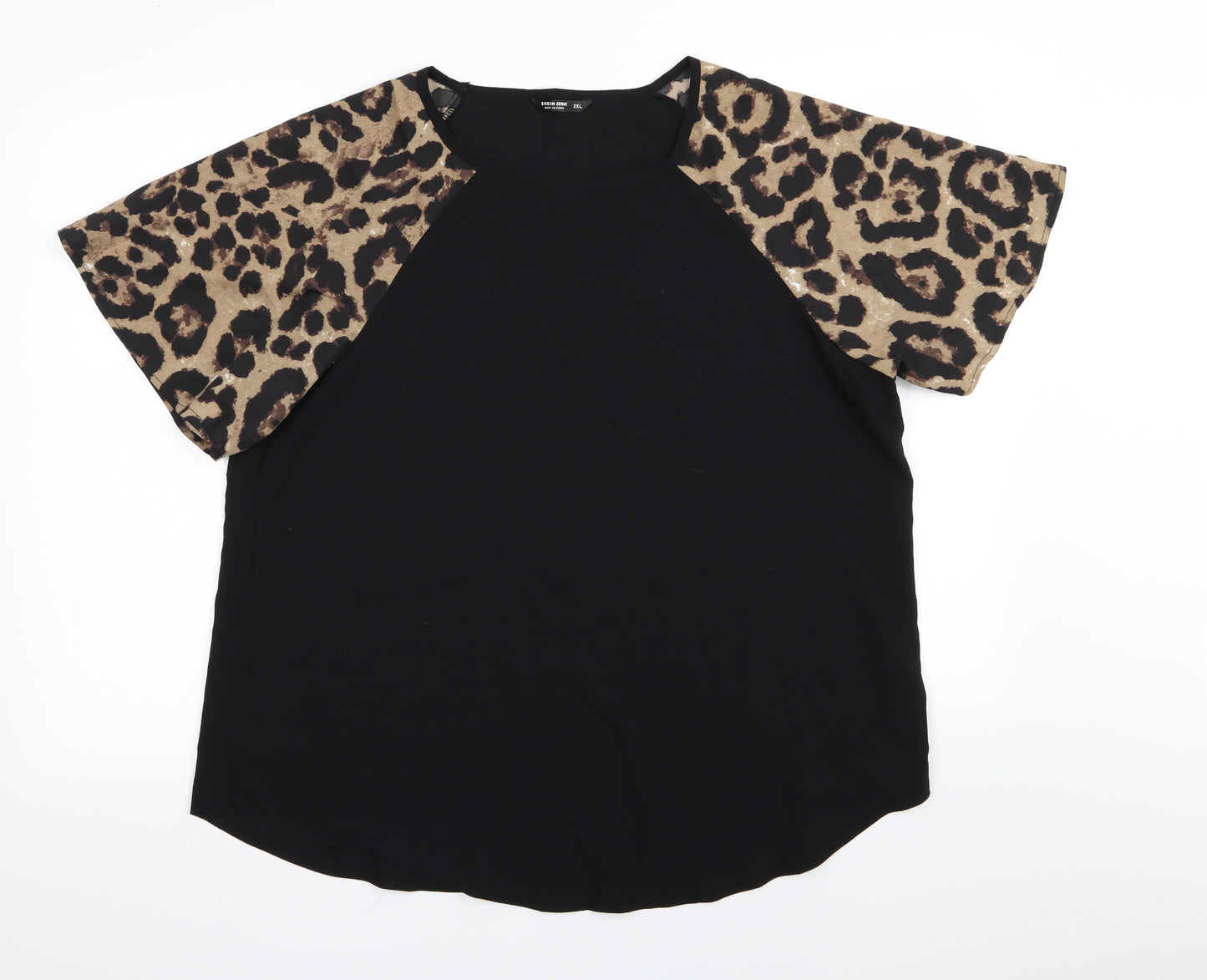 SheIn Womens Black Animal Print  Basic T-Shirt Size 2XL