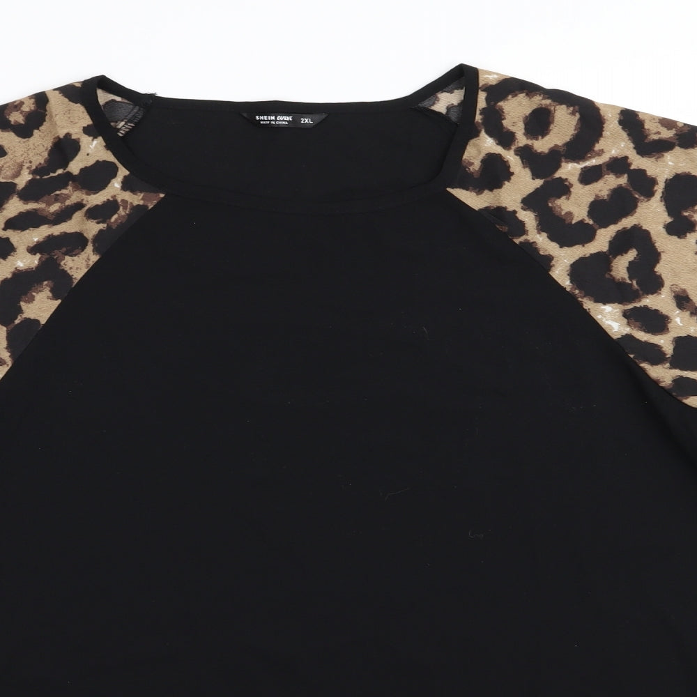 SheIn Womens Black Animal Print  Basic T-Shirt Size 2XL