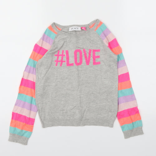 Place Girls Grey Striped  Pullover Jumper Size 5 Years