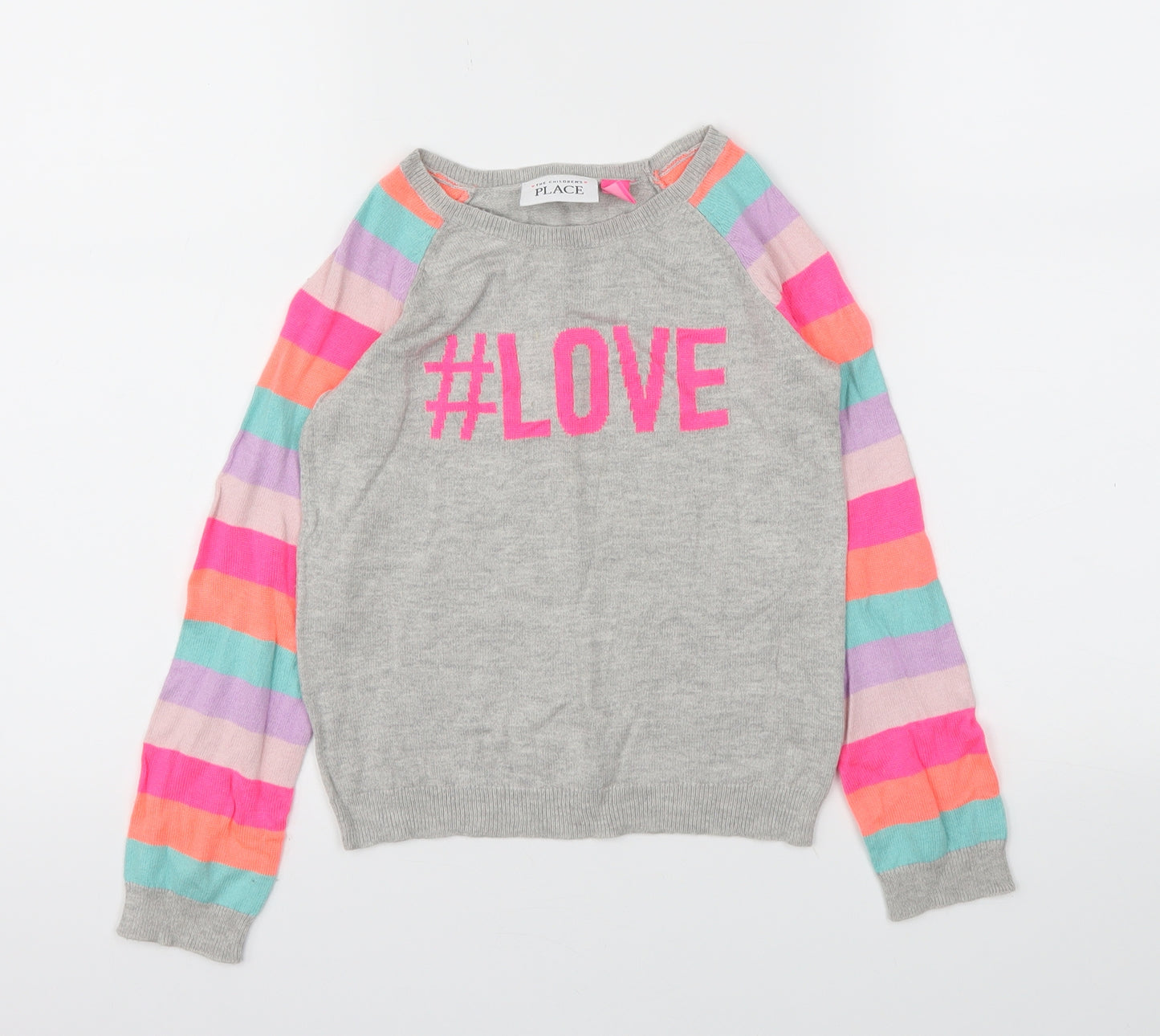 Place Girls Grey Striped  Pullover Jumper Size 5 Years