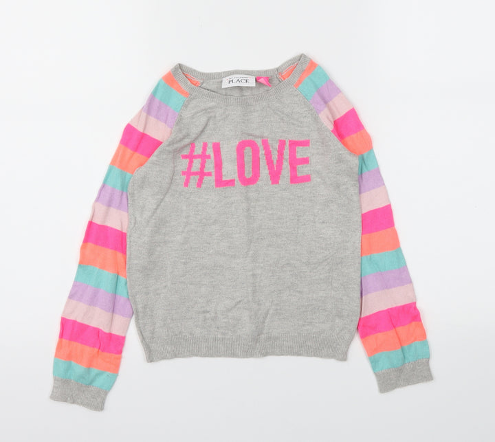 Place Girls Grey Striped  Pullover Jumper Size 5 Years