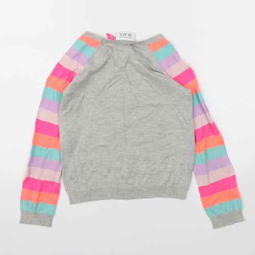 Place Girls Grey Striped  Pullover Jumper Size 5 Years