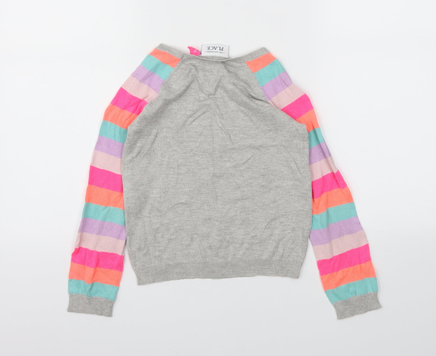 Place Girls Grey Striped  Pullover Jumper Size 5 Years