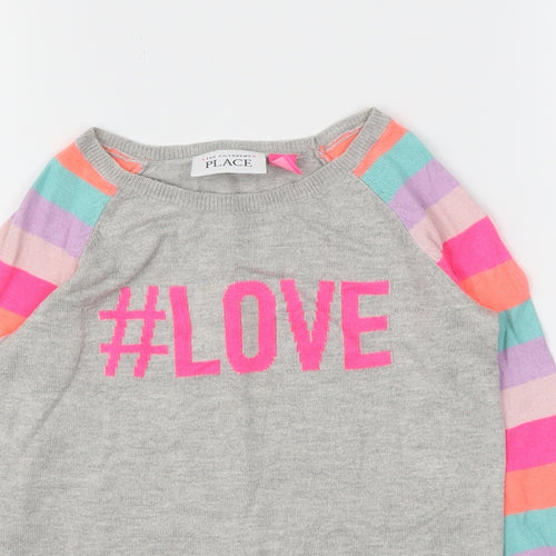Place Girls Grey Striped  Pullover Jumper Size 5 Years