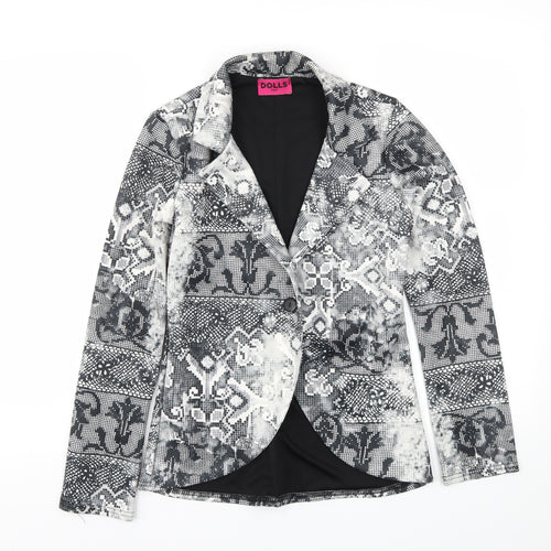 Dolls Paris Womens Black Animal Print  Jacket Blazer Size 8