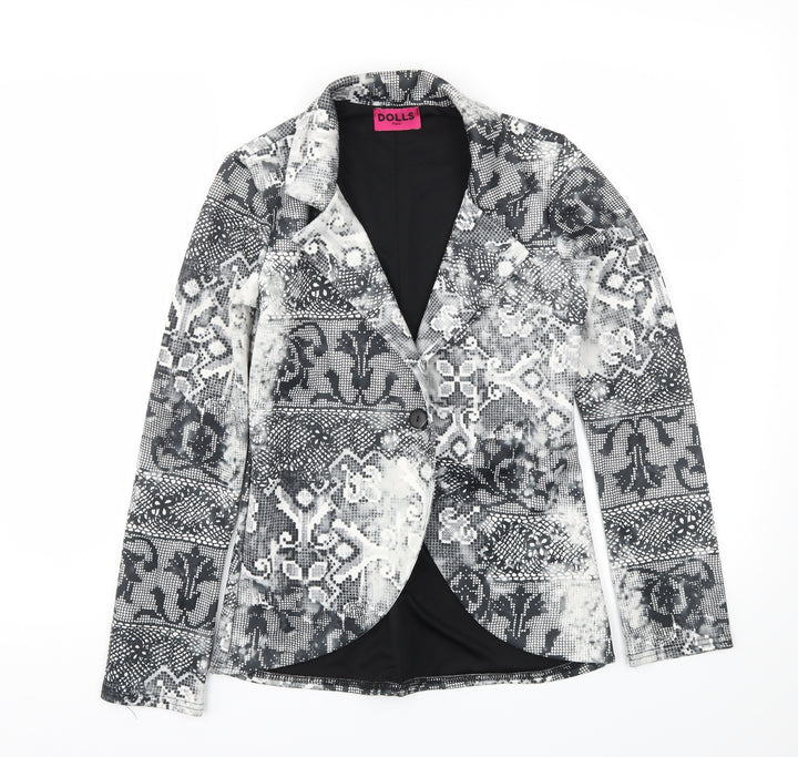 Dolls Paris Womens Black Animal Print Jacket Blazer Size 8