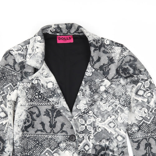 Dolls Paris Womens Black Animal Print  Jacket Blazer Size 8