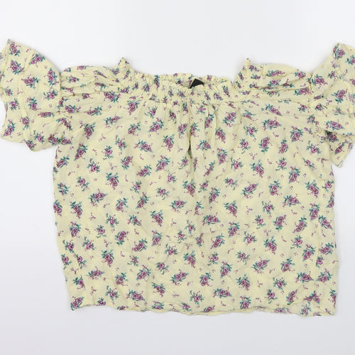 New Look Womens Yellow Floral  Basic T-Shirt Size 8