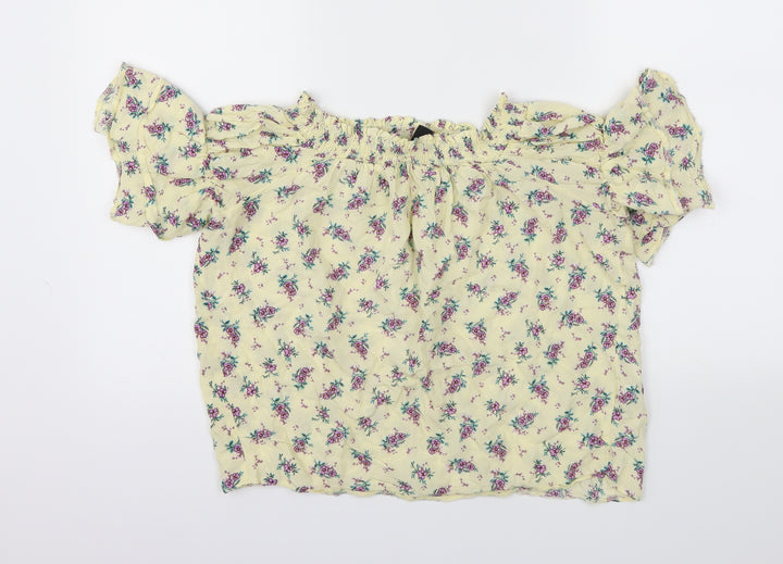 New Look Womens Yellow Floral  Basic T-Shirt Size 8