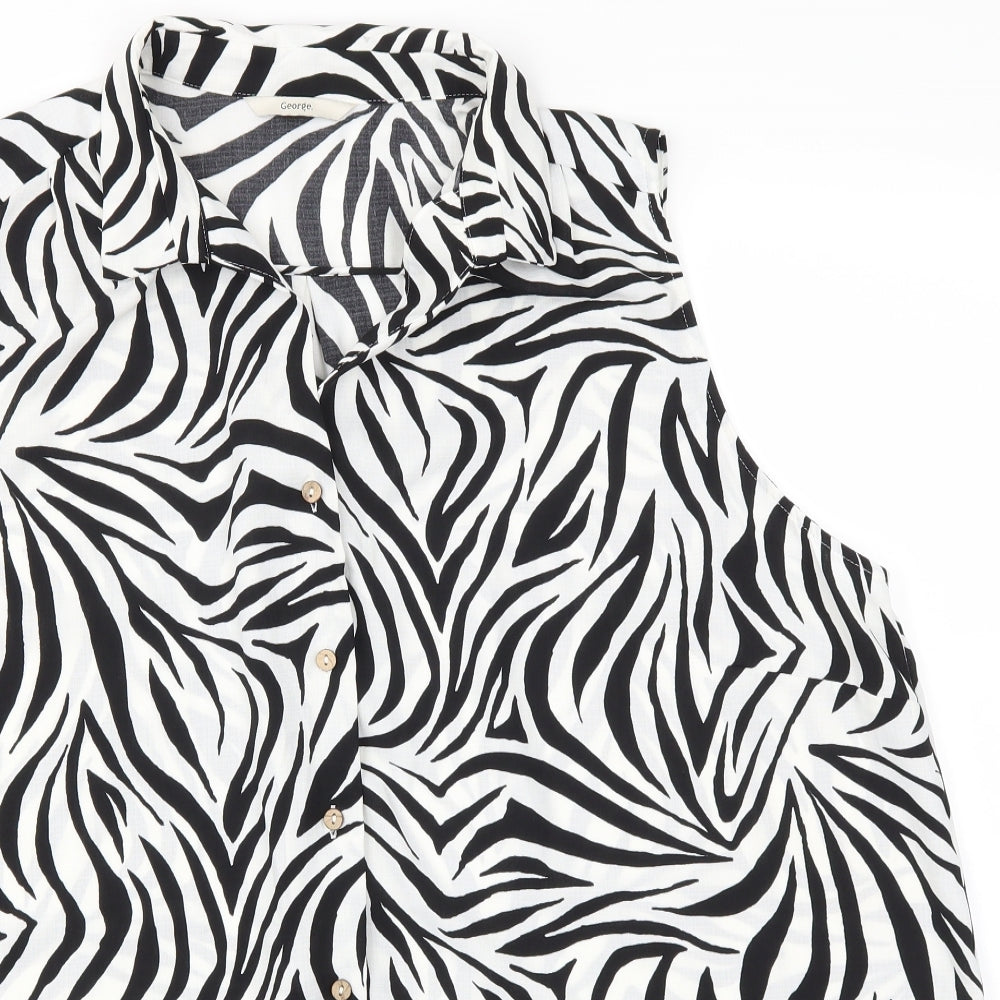 George Womens White Animal Print  Basic Button-Up Size 24