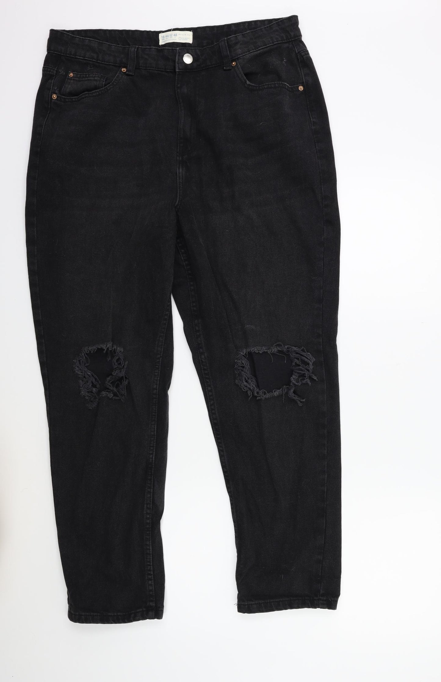 Denim & Co. Womens Black  Denim Mom Jeans Size 16 L28 in