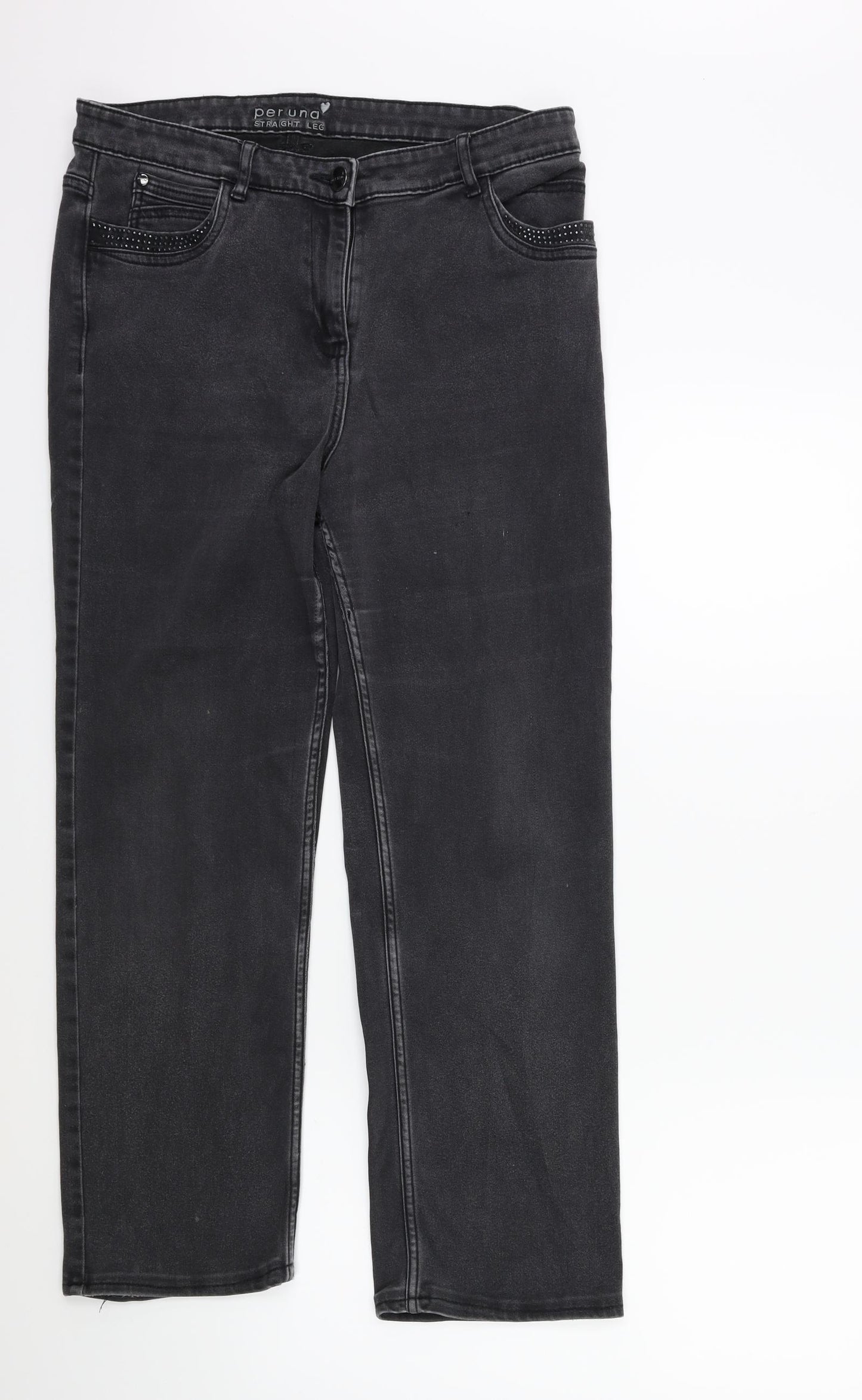 Per Una Womens Grey  Denim Straight Jeans Size 32 in L27 in