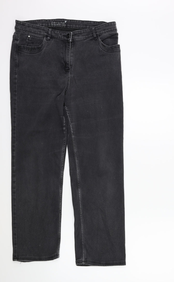 Per Una Womens Grey  Denim Straight Jeans Size 32 in L27 in