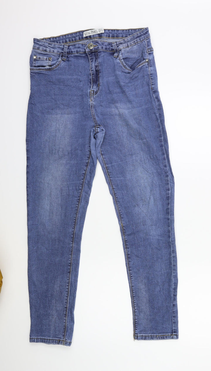 SHINY DESIGN Womens Blue  Denim Straight Jeans Size 14 L27 in